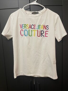 Versace Jeans Collection White T-Shirt with Multicolor Embroidered Logo